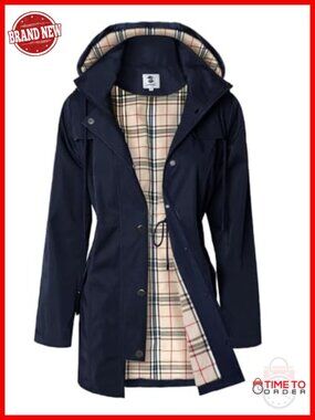 Women's Long Hooded Rain Jacket Water-Resistant Windbreaker Outdoor Coat